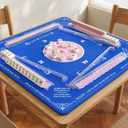 LXCREAT Blue Mahjong Mat for Table with 4 Racks 32" x 32", Anti-Slip Noise Reduction Mats for Card Poker Board Games Playing, Portable Foldable Mahjongg Table Pad for Party-Themed Game