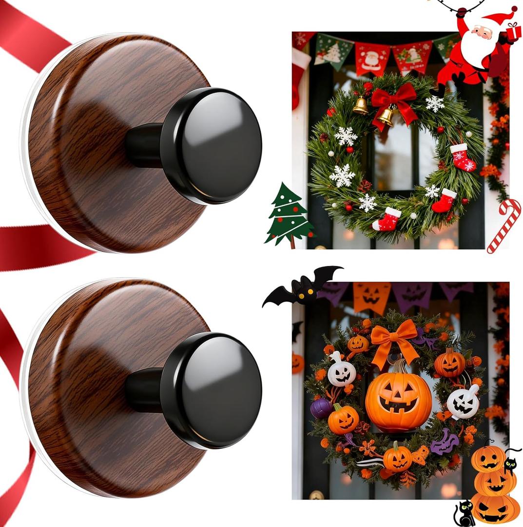 3 x 2-Pack Wreath Hanger for Front Door, Walnut Heavy Duty Suction Cup Reef Hook for Glass Window, Christmas/Thanksgiving/Halloween/July 4th/Easter/Valentine