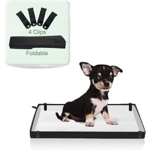 HQ4US 4LEGS Small Portable Dog Pee Pads Holder for Travel, Puppy Pad Holder Foldable Liner Base 23''x15'' Training Pad Holder with Fixing Clips, Dog Litter Box Waterproof, Easy Clean,Indoor Dog Potty