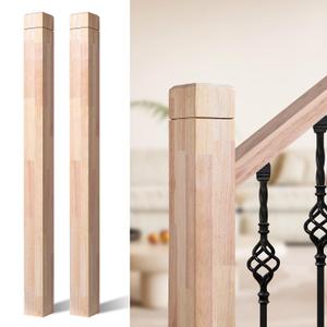 3.5" x 47" Rubber Wood Stair Newel Post with a Single Groove Notched Newel Wood Balusters for Staircase Indoor and Outdoor Railing Newels for Stair Handrails (2)