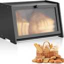 VEVOR Bread Box for Kitchen Counter, Large Capacity Bamboo Bread Storage Container, Farmhouse Wooden Breadbox Organizer for Homemade Bread, Storage Holder Bin with Acrylic Wavy Door Panel, Black (Rectangular Single-Layer)