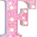 Pooqla LED Marquee Letter Lights, Light Up Pink Letters Glitter Alphabet Letter Sign Battery Powered for Night Light Birthday Party Wedding Girls Gifts Home Bar Christmas Decoration, Pink F (Warm White)