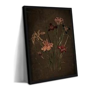 Moody Vintage Floral Wall Art Framed Iris Painting Print with Black Wooden Frame Dark Botanical Picture Timeless Nature-Inspired Poster Décor for Living Room Bedroom Office 16x24 Inches