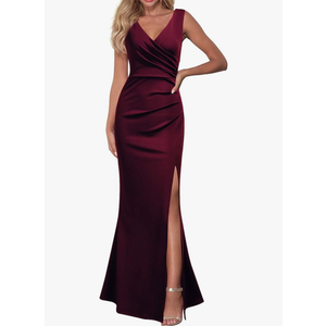 WOOSEA Women Sleeveless V Neck Split Evening Cocktail Long Dress Size Large