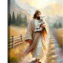 SUAXTCCR Jesus and Lamb Canvas Wall Art Jesus Finds the Lost Lamb Prints Christian Bible Story Wall Decor Pictures God Faith Religious Artwork for Living Room Bedroom Church Decoration, 12x16in