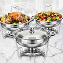 PTASYGK Round Chafing Dishes Buffet 3 Pack 5QT Silver Stainless Steel Lid