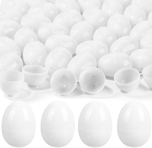 kymqlyw 100 Pcs Easter Eggs Plastic Fillable Easter Eggs Bulk Empty Blank for Easter Basket Stuffers Fillers Easter Theme Party Favor Easter Hunt Stuffers Classroom Prize (White)
