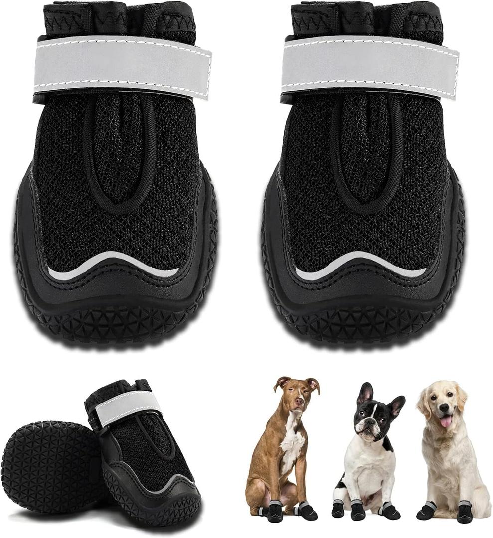 Hcpet Dog Boots for Large Dogs, Dog Shoes for Winter Snow Hot Pavement, Paw Protector Dog Booties Designed for Comfort and Breathability, Outdoor Booties for  Dogs for Hiking Black Size 6 (#6 (Width 2.36 inch) for 52-68 lbs)