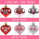 2 x LOAVER 36 Pcs Valentine's Day Heart Shaped Ornaments,Glitter Red Pink Silver Romantic Heart Hanging Baubles with Sweet Love Words for Valentines Tree Home Wedding Party