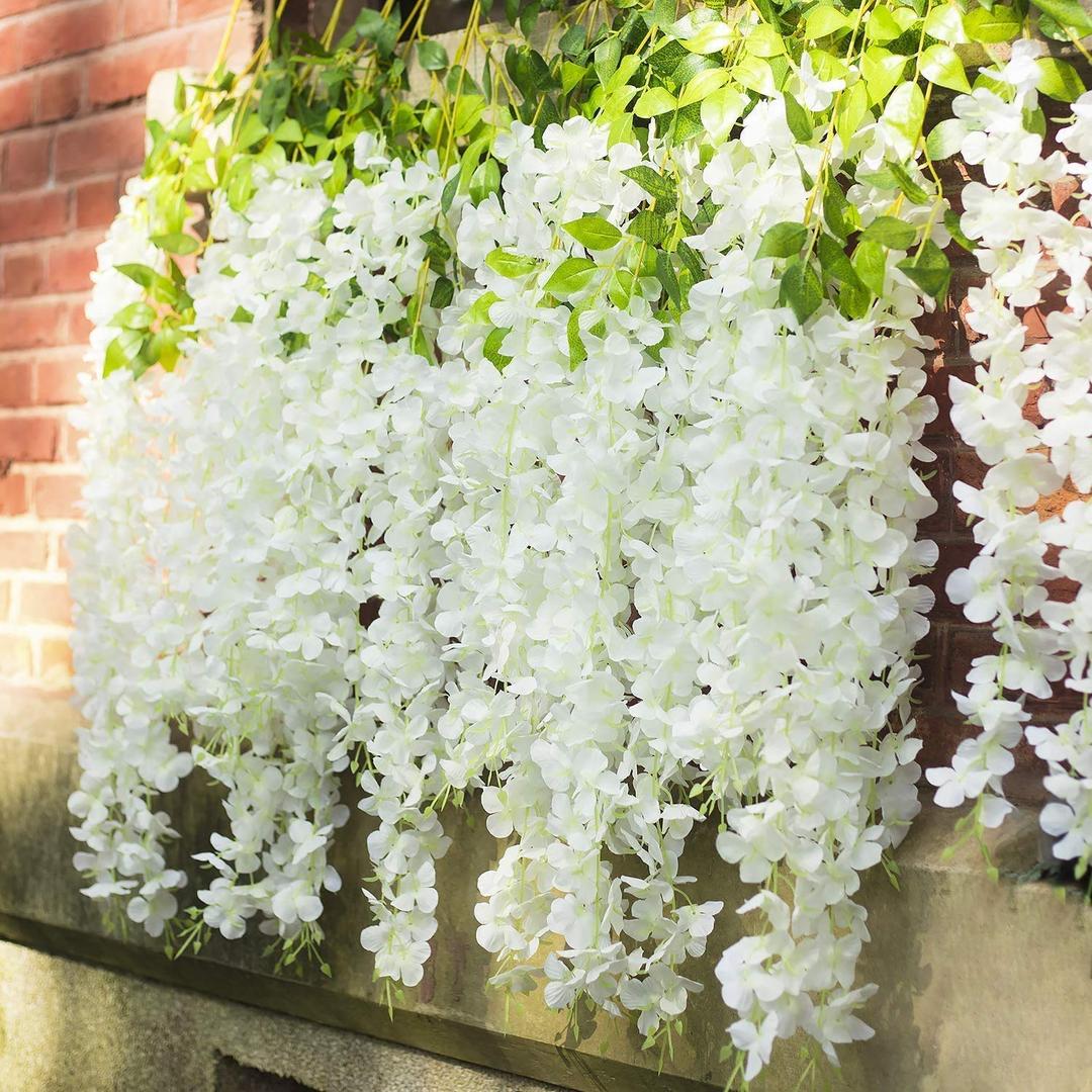 WOODZONE Artificial Hanging Flowers(White 6 stems approximately 42")