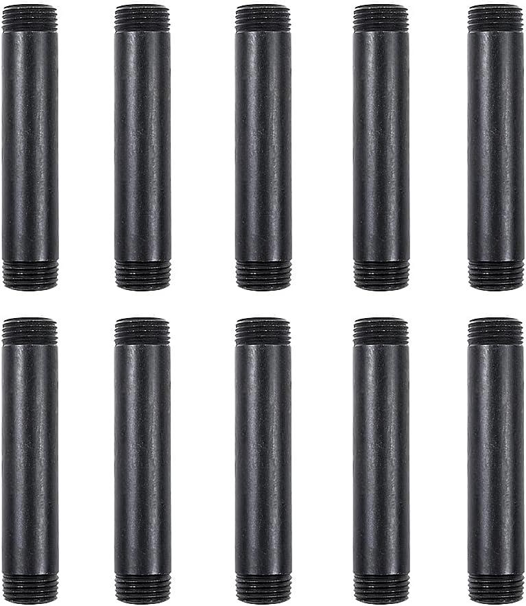 10 Pack 1/2 Inches x 4 Inches Black Malleable Steel Nipples Fitting, DIY Steampunk Industrial Vintage Style.