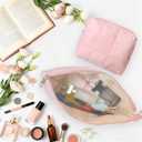 2 x Pink Puffy Puffer Makeup Bag for Purse Small Makeup Pouch Quilted Cosmetic Bag Cute Cotton Toiletry Pouch Bag for Women