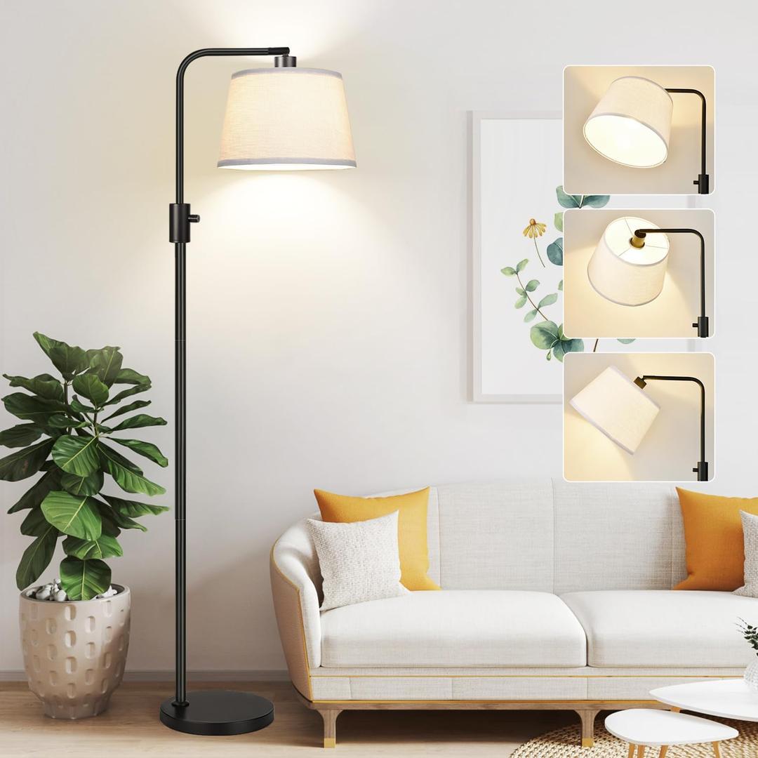 Upgraded Dimmable Floor Lamp, 1000 Lumens LED Edison Bulb Included, Arc Floor Lamps for Living Room Modern Standing Lamp with Linen Shade, Tall Lamp for Bedroom Office Dining Room- Black