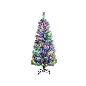 5 ft. Pre-Lit Hinged Artificial Christmas Tree Snow Flocked with 9 Modes Remote Control Lights
