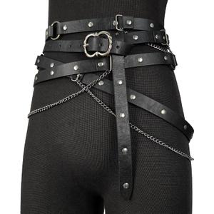 HiiFeuer Medieval DIY Faux Leather Metal Chain Belt, Vintage Adjustable Thin Belt For Women, Retro Skinny Belt For Dresses