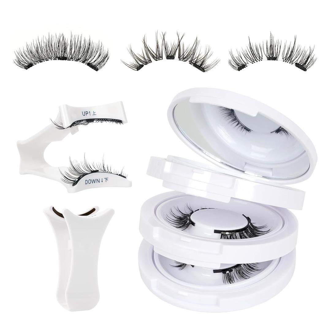 Mayhug Magnetic Eyelashes 3 Pairs Reusable Magnetic Eyelashes with Applicator No Glue Needed Eyelashes Natural-Looking Eyelashes, Eyelash Curler Set, Easy to Wear and Remove (3 Pairs-Kit 5)
