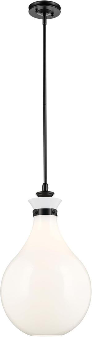 Kichler Laria 1-Light Pendant, Updated Traditional Light, Sloped Ceiling Compatible, for Kitchen with Opal Glass in Black (23.5" x 14"), 52777BK