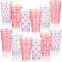Skylety 12 Pcs Reusable Pink Bow Coffee Cups 16 oz Pink Bow Tumbler with Lid for Women Gift Coquette Plastic Coffee Cups for Hot Cold Drinks Wedding Bachelorette Bridal Shower Birthday Party, 6 Styles