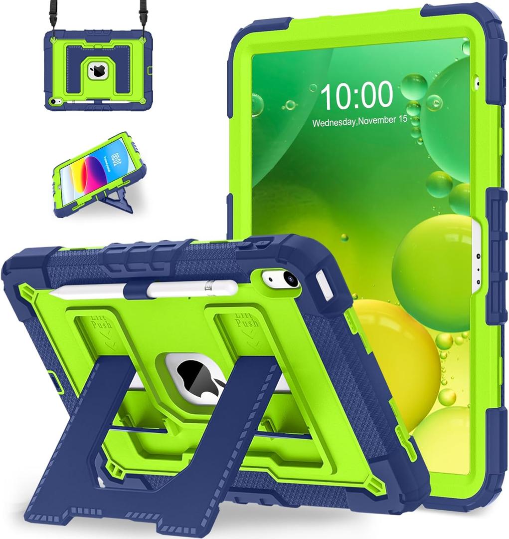 WESOROL Case for iPad A16 11th Generation 11 Inch (2025) iPad 10th Generation 10.9 Inch (2022),i Pad A16 Case Military Grade Shockproof Cases with Pencil Holder Shoulder Strap,Navy Green