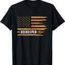 Beekeeping American Flag Honeycomb Honey Bees Beekeeper T-Shirt S