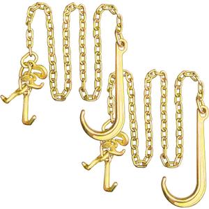 2PCs G80 j Hooks Tow Chain, 5/16"x8' Recovery Tow Hooks Chain 15IN J Hook w/RTJ & Grab Hook, 18800LBS Tow Truck Accessories J Hooks, Bridle Tow Transport Chain, Wrecker Towing Truck Equipment