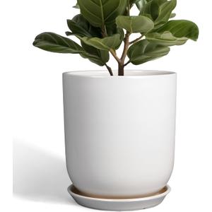 Pots for Plants - 10 Inch Ceramic Plant Pot with Drainage Hole and Saucer Large Planter for Plants Indoor Outdoor Modern Flower Pot for Home Decor White