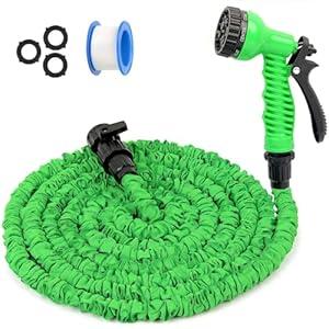 Expandable Garden Hose Water Pipe: 50FT Flexible Water Hose with 7 Function Spray Nozzle, Durable Garden Hoses for Gardening Lawn Car Pet Washing (Green)