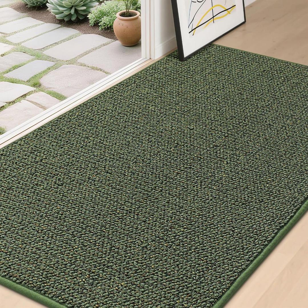 BEQHAUSE Dirt Trapper Door Mat 36" x 60", Non-Slip Washable Doormats Entrance Mat, Dirt Resistant and Absorbent Welcome Mat, Low Profile Floor Mats for Front Back Door and Entryway, Green