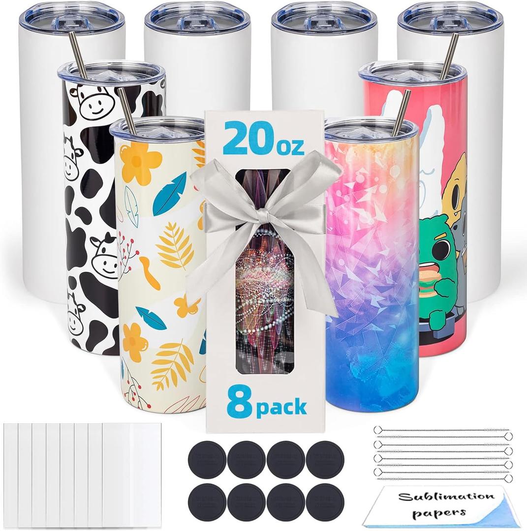8 Pack 20oz Sublimation Tumbler Blanks Skinny Straight in Bulk, Stainless Steel Insulated Sublimation Tumbler with Polymer Coating for Heat Transfer, with Lid, Straw, Ribbon, Gift Box (1 Printed On (5 Blank 1 Printed) Printed Coach Cup) 8 Pack 20oz Sublimation Tumbler Blanks Skinny Straight in Bulk, Stainless Steel Insulated Sublimation Tumbler with Polymer Coating for Heat Transfer, with Lid, Straw, Ribbon, Gift Box (1 Printed On (5 Blank 1 Printed) Printed Coach Cup)