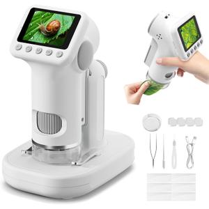 1600X Microscope for Kids, 4K 2.0" Screen Kids Microscopes with Slides Kit Microscope for Toddlers Christmas Birthday Gifts Toys for 3-14 Year Old Children Students (White)
