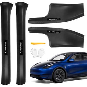 4 Pcs Door Sill Protector for Tesla Model Y 2019-2024 5 Seater - Carbon Fiber Scuff Plate Guards with Installation Kit Front & Rear Pedal Kick Protection, Edge Guards - Not 7-Seater Compatible