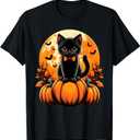 Retro Black Cat Pumpkin Halloween Costume Fall Autumn Season T-Shirt, Small