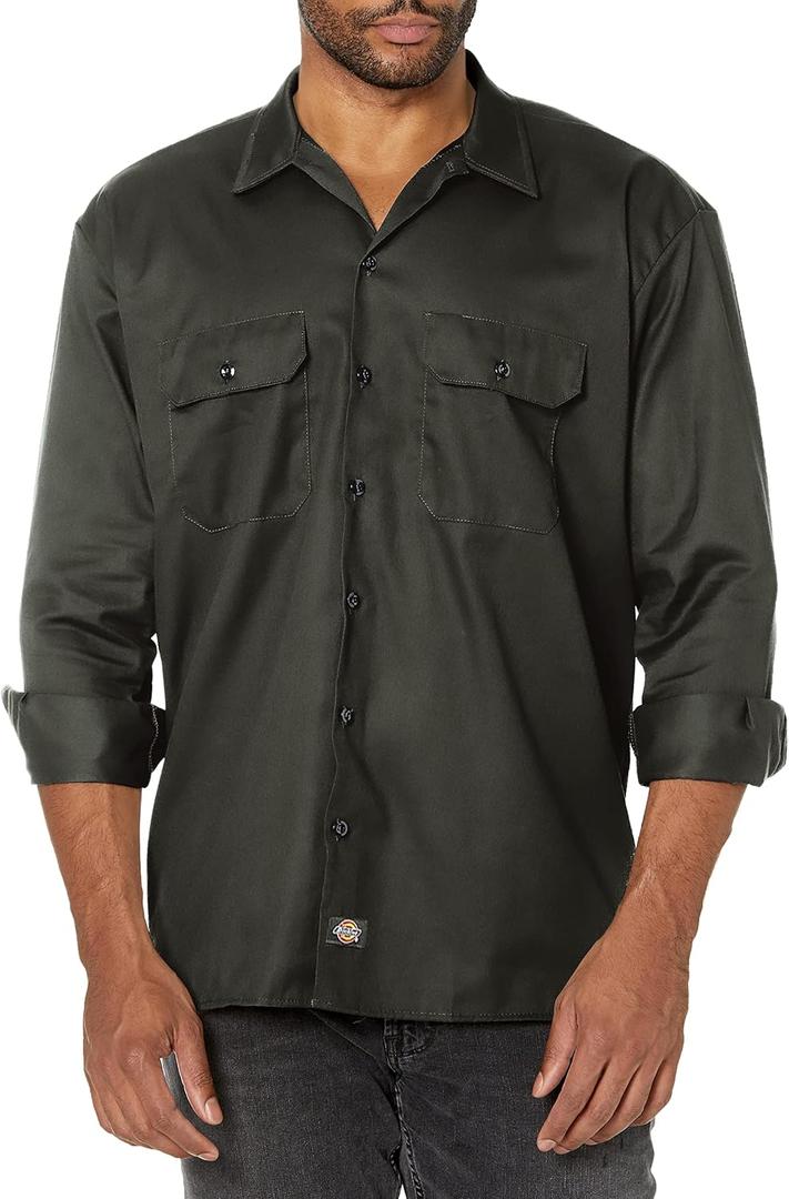 Dickies Men's Long Sleeve Work Shirt (X-Large, Olive Green V1)