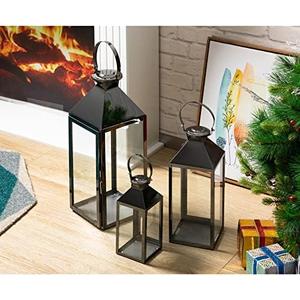 MATICO Stainless Decorative Pinnacle Candle Lantern Set of 3, Hanging Decor Hurricane Lantern Candle Holder for Festival Ceremony Home Decor, Both Indoor & Outdoor Use, Black