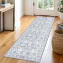 SIILOOM 2x6 Washable Runner Rug for Hallways, Grey Blue Soft Floor Modern Kitchen Rugs with Non-Slip, Non-Shedding Boho Rug for Bedroom Kitchen Porch Laundry Entryway 