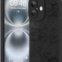 Fiyart Designed for iPhone 16 Plus Case Cute Flower Floral Sunflowers Design,Soft Slim TPU Anti-Scratch Phone Cover for Women Girls 6.7"-Black