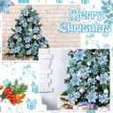 40 Pcs Christmas Glitter Artificial Poinsettia Flowers Picks and Artificial Tropical Leaves Glitter Berries Stems Cedar Picks Pine Needles for Xmas Tree Home Decoration(Blue)
