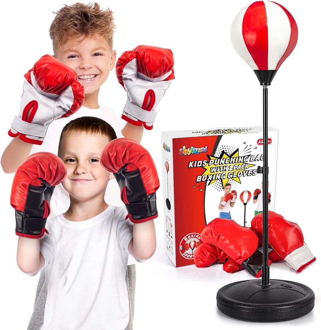 ShyLizard Punching Bag for Kids Included 2 Pack Boxing Gloves, Boxing Toy Sets with Height Adjustable Stand for Boys, Sports Gifts for Boys & Girls Age 5,6,7,8,9,10 Years Old