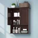 VANIRROR Bathroom Wall Cabinet Expresso Over Toilet Storage - 24x30 in Above Toilet Wood Medicine Cabinet with Adjustable Shelf & 2 Door Mounted Wall Cabinet