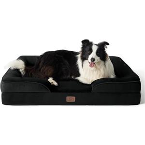 Bedsure Orthopedic Dog Bed for Large Dogs - Big Washable Dog Sofa Beds Large, Supportive Foam Pet Couch Bed with Removable Washable Cover, Waterproof Lining and Nonskid Bottom, Black