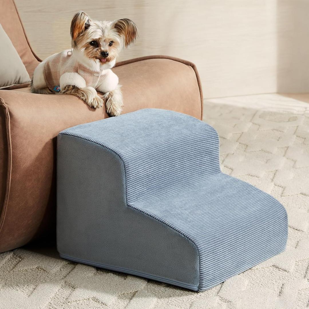 LEXTRO Dog Stairs for Small Dogs, 2-Step Dog Ramp for Couch, Pet Stairs with Highly Supportive Foam and Non-Slip Bottom, Pet Steps for Cat & Doggie (High 11.8 Inch)