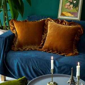 Velvet Throw Pillow Cover Soft Decorative Luxurious Solid Square Cushion Case for Sofa Couch Bedroom Farmhouse,Pack of 2, 18 x 18 Inches, Golden Camel