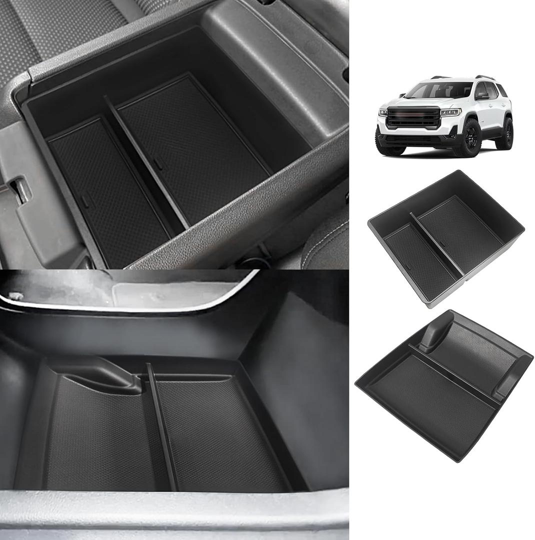 Muslogy for Acadia 2020-2023 Center Console Storage Box & Lower Center Tray 2PCS Compatible with GMC Acadia SL SLE SLT Denali AT4 2023 2022 2021 2020(Console+Lower)