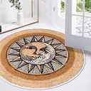 Sun and Moon Round Rug,55x55 inch Boho Round Rug,Non-Slip Super Soft Creative Tribal Style Floor Carpet for Living Room Bedroom Bathroom Kids Room Home Decor Fuzzy Rug