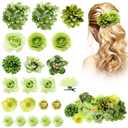 BBTO 21 Pcs Flower Hair Clip Rose Hair Clips Barrettes for Women Flower Accessories Boho Bride Claw Clip Hairpin Brooch Pin Headpiece for Wedding (Green Series)