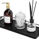 Bathroom Vanity Tray for Countertop Toiletries Perfume Makeup Soap Dispenser Toilet Tank, Kitchen Tray for Salt Spice, Black Decor Tray for Candle Nightstand Coffee 11.3”x 4.4”