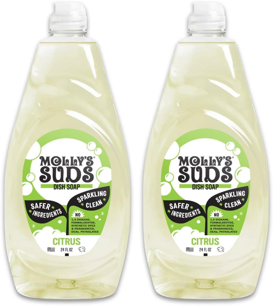 Molly's Suds Liquid Dish Soap | Clean, Simple Ingredients | Extra Scrubbing Power | Citrus Scent, 24 oz - 2 Pack