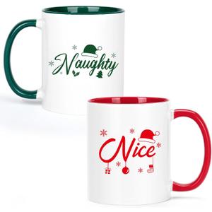 Jogskeor Set of 2 Christmas Coffee Mugs 11oz, Naughty Nice Coffee Mugs, Holiday Christmas Gifts for Women Sister Friends (Red Green)