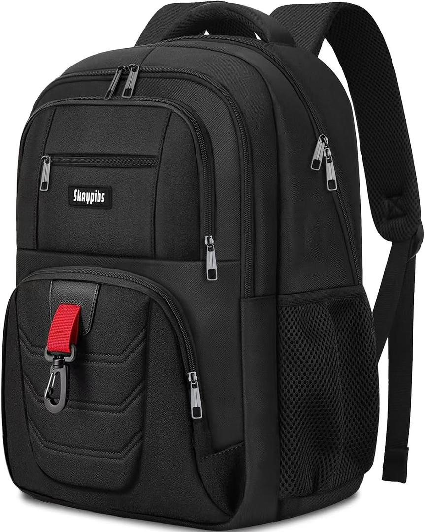 SKAYPIBS BLACK BACKPACK FOR MEN WOMEN, SCHOOL BACKPACK FOR BOYS TEENS, 15.6 INCH LAPTOP BACKPACKS WITH USB PORT, WATER RESISTANT BOOK BAG, WORK COLLEGE STUDENT BOOKBAG, TRAVEL BACKPACK.