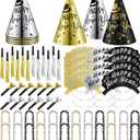Hanaive 72 Pcs New Years Party Supplies 2026 Eve Party Decorations Midnight Supplies for 24 People Includes Cone Hats, Headband, Squawkers, Blowouts for New Year Gift Eve Night Accessories